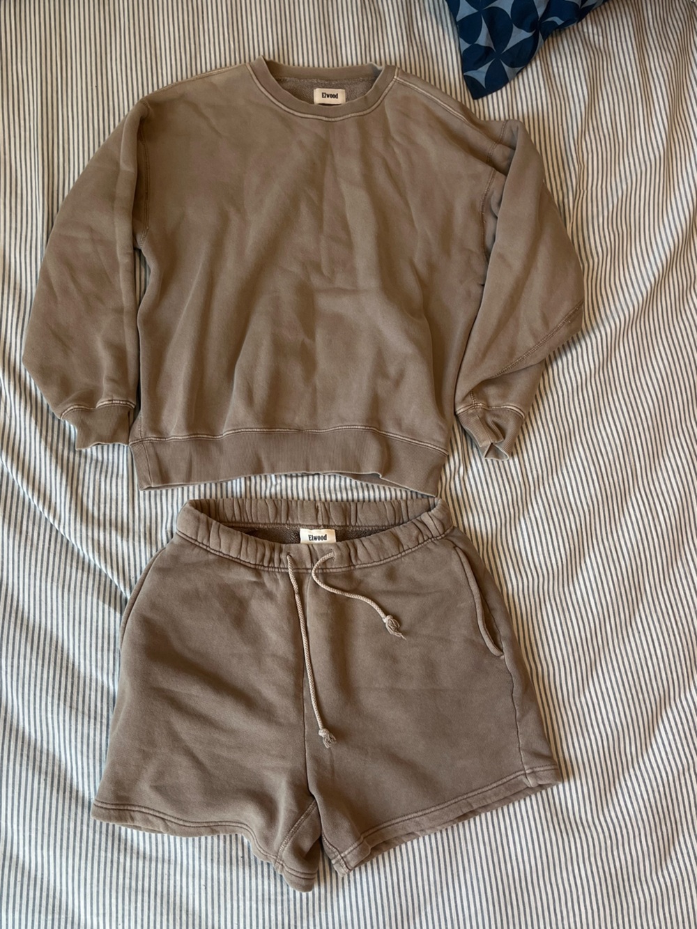 Elwood three piece Taupe Sweatshirt and Drawstring shorts and Joggers Set